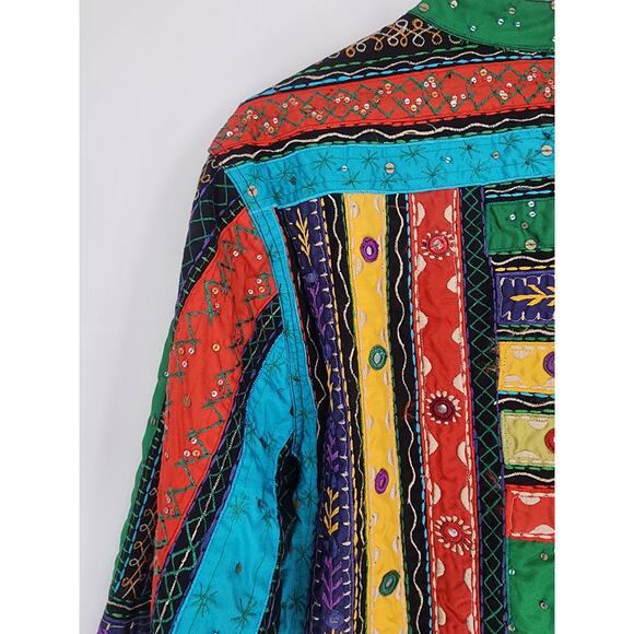Chico’s Colorful Embroidered Boho Mirror Jacket Multicolor Size Large - Picture 8 of 14